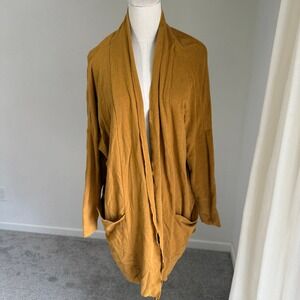Pact Brooklyn Chai Yellow Organic Cotton Open Front Cardigan Sweater Medium Cozy